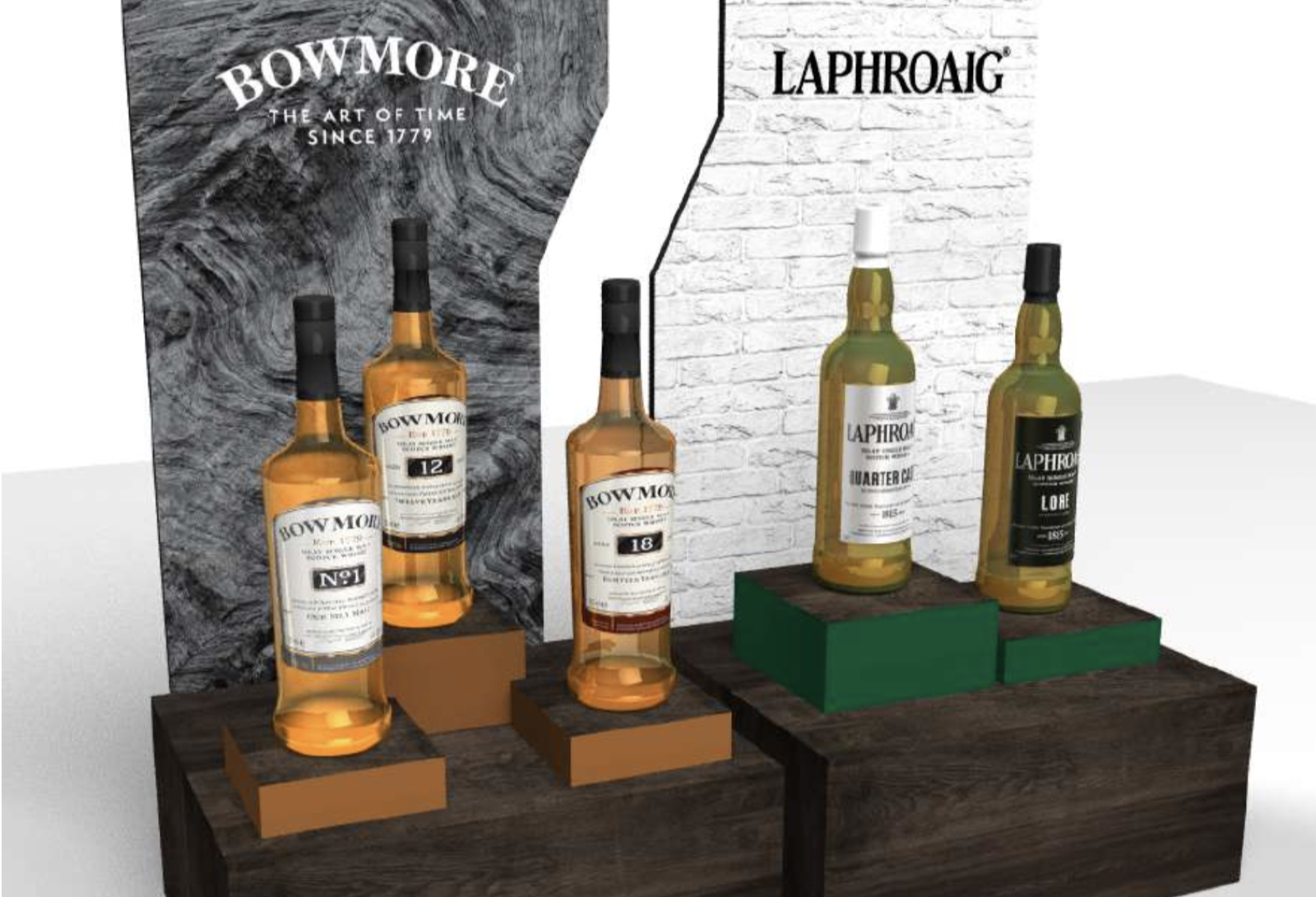 Bowmore et Laphroaig - Vitrines sur mesure - Grande Epicerie de Paris